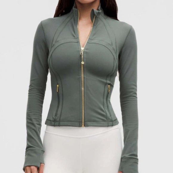 LULULEMON DEFINE CROPPED JACKET NULU DARK FOREST GOLD ZIPPER SZ 12 NEW - Picture 1 of 9